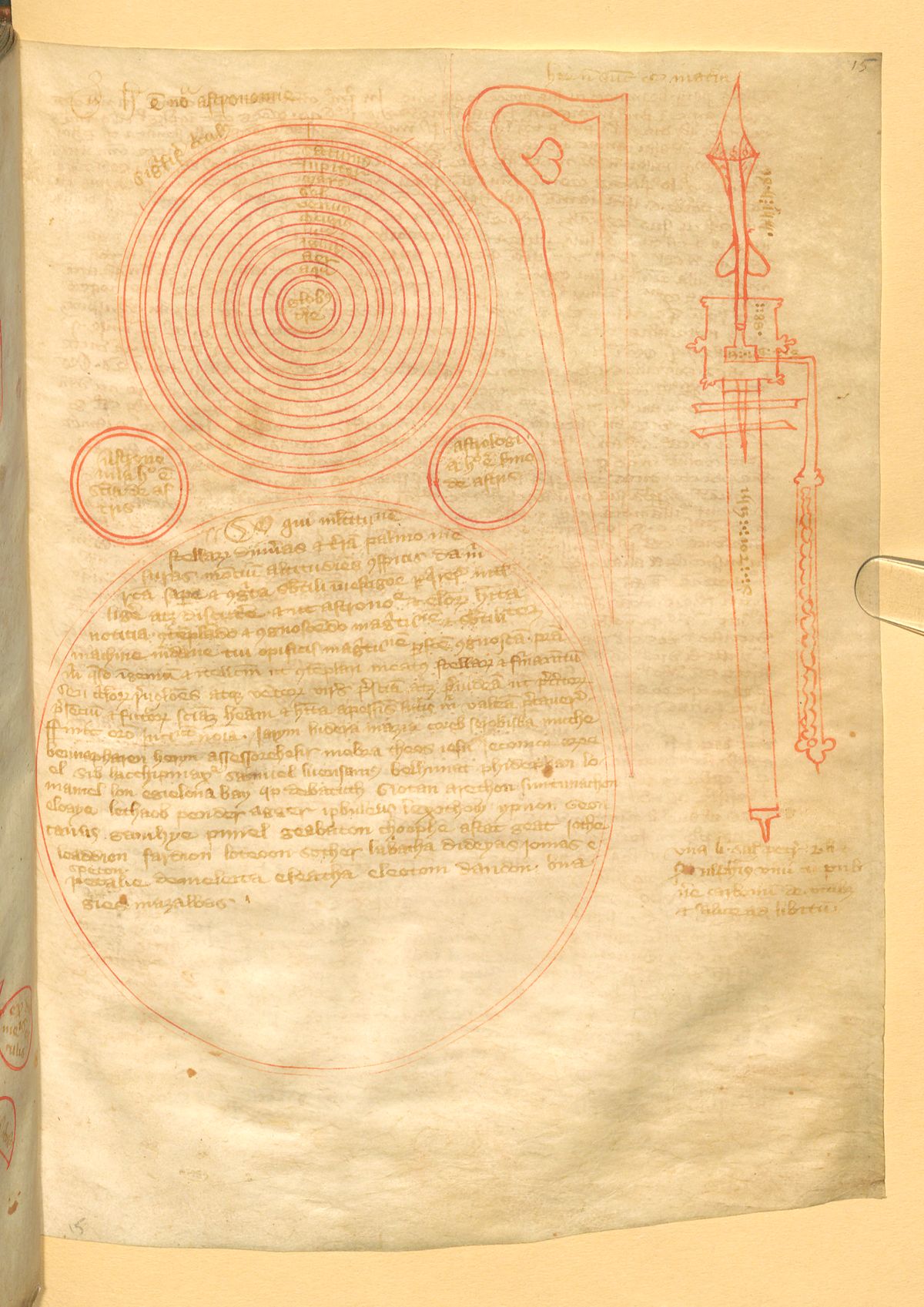 Red manuscript diagrams and Latin writing in Bayerische Staatsbibliothek Clm 30010, scan 35