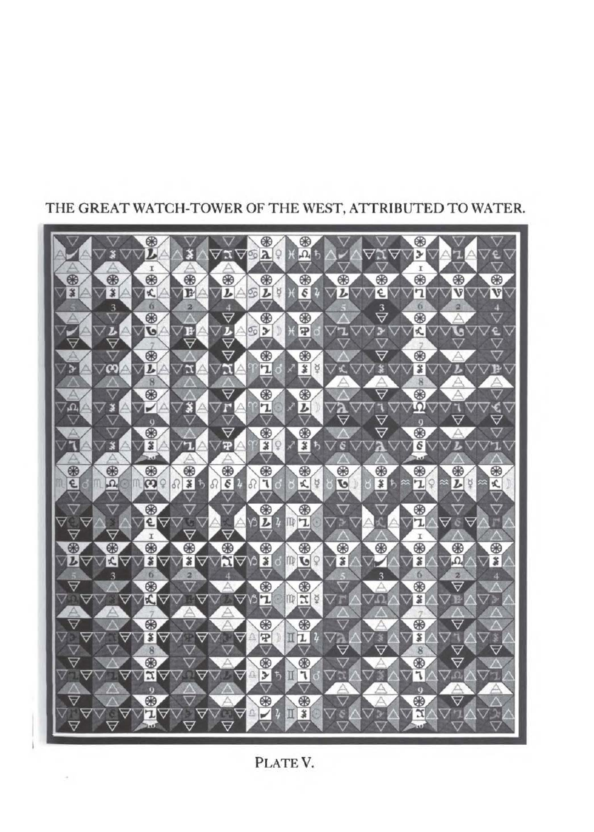 Plate V from The Equinox I:7, a subdivided letter grid titled the western Watch-Tower attributed to Water