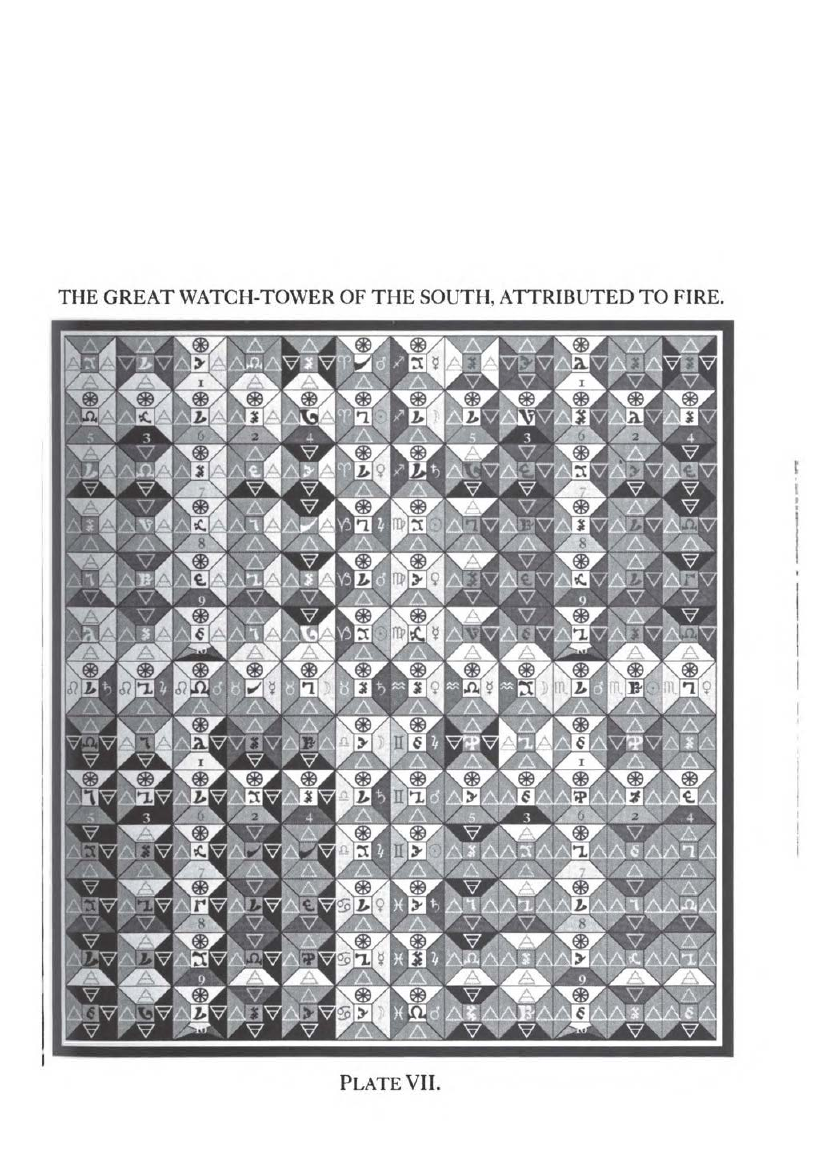 Plate VII from The Equinox I:7, a subdivided letter grid titled the southern Watch-Tower attributed to Fire