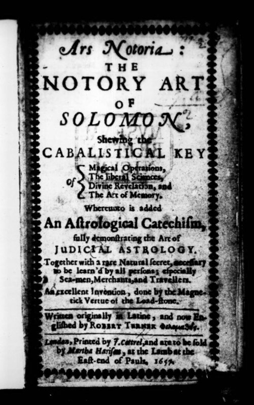 Black-and-white title page of The Notory Art of Solomon