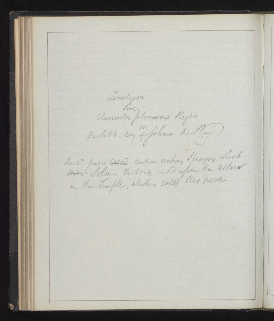 Handwritten Lemegeton title leaf in Wellcome MS.3203, a nineteenth-century partial copy