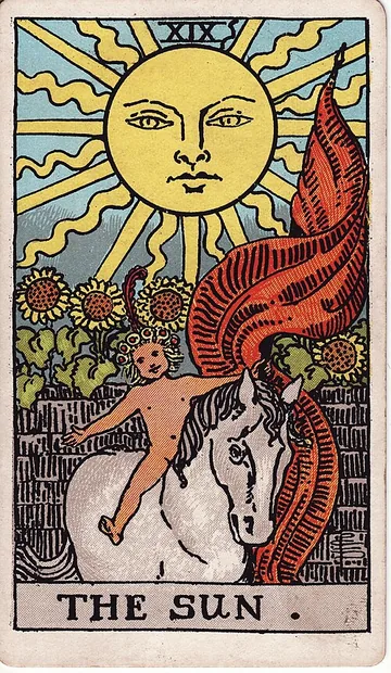 The Sun tarot card from the original Rider–Waite–Smith deck