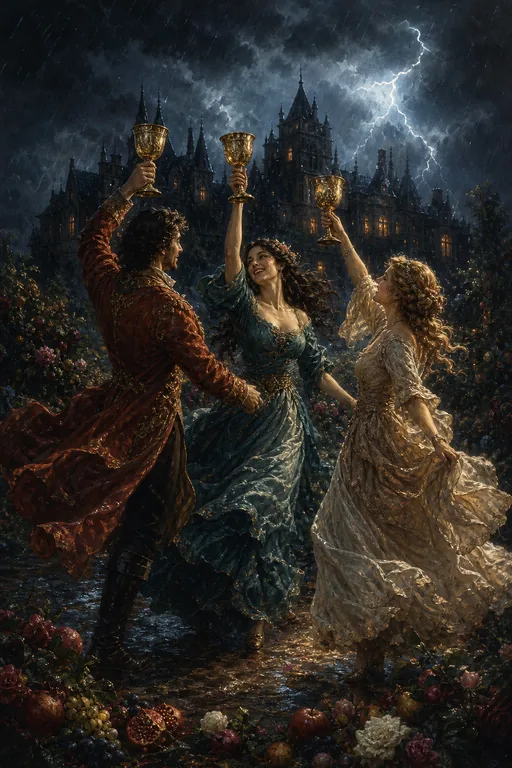 Three of Cups in the Gothic Romance tarot deck