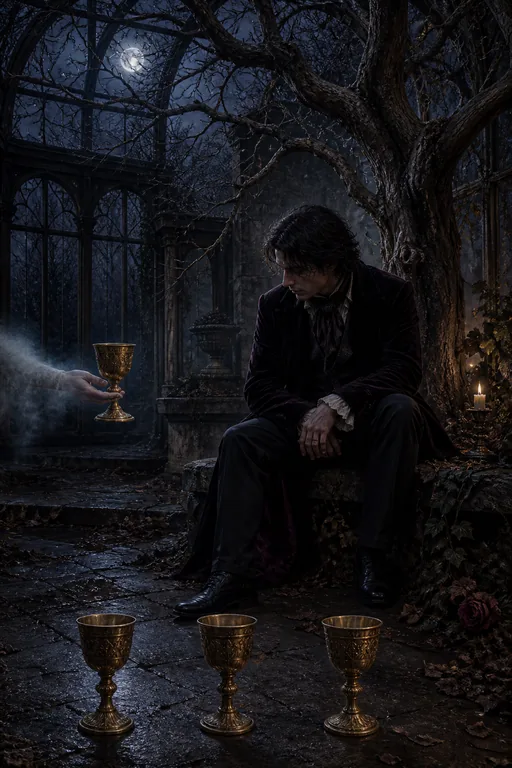 Four of Cups in the Gothic Romance tarot deck