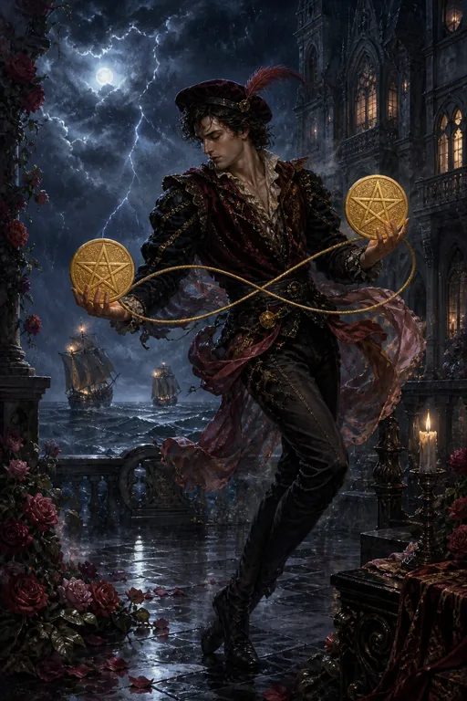 Two of Pentacles in the Gothic Romance tarot deck