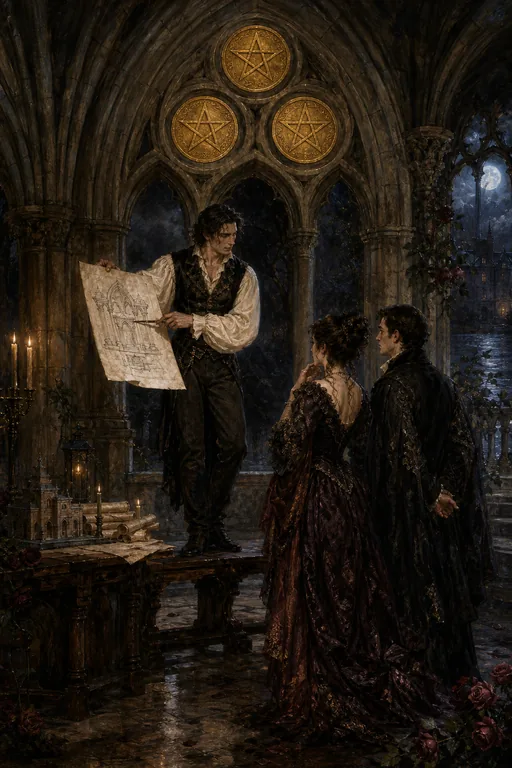 Three of Pentacles in the Gothic Romance tarot deck
