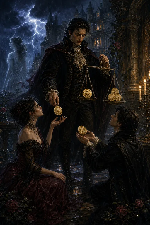 Six of Pentacles in the Gothic Romance tarot deck
