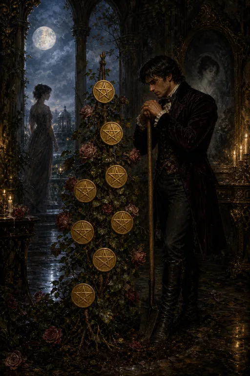 Seven of Pentacles in the Gothic Romance tarot deck