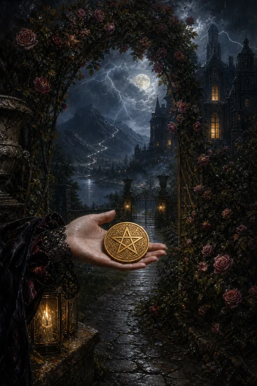 Ace of Pentacles in the Gothic Romance tarot deck