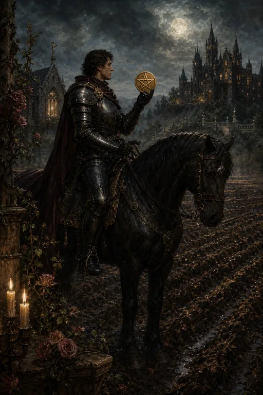 Knight of Pentacles in the Gothic Romance tarot deck