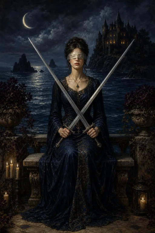 Two of Swords in the Gothic Romance tarot deck