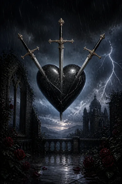 Three of Swords in the Gothic Romance tarot deck
