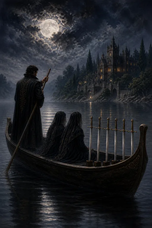 Six of Swords in the Gothic Romance tarot deck