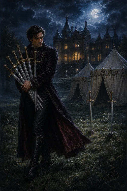 Seven of Swords in the Gothic Romance tarot deck