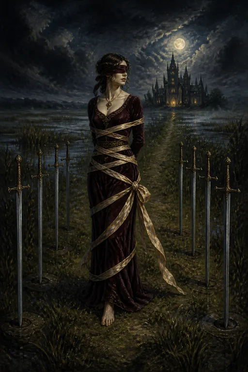 Eight of Swords in the Gothic Romance tarot deck
