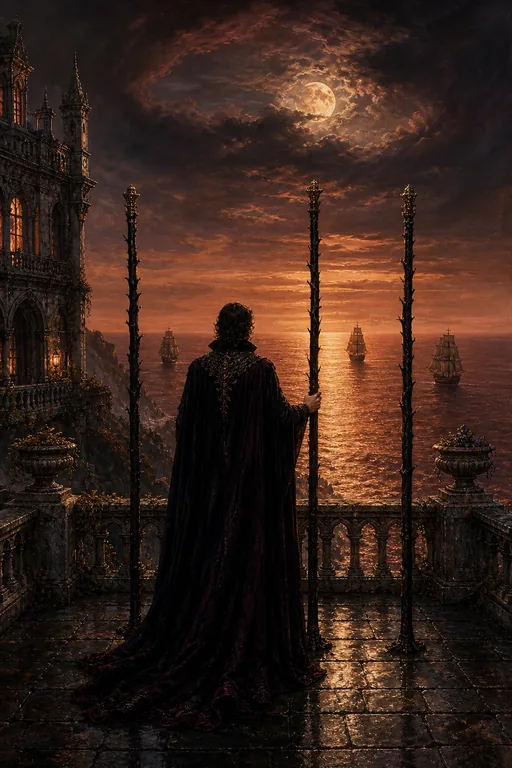 Three of Wands in the Gothic Romance tarot deck