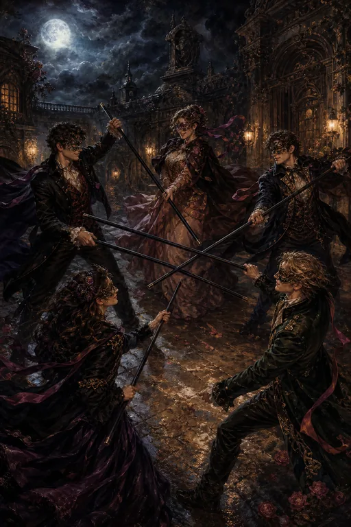 Five of Wands in the Gothic Romance tarot deck