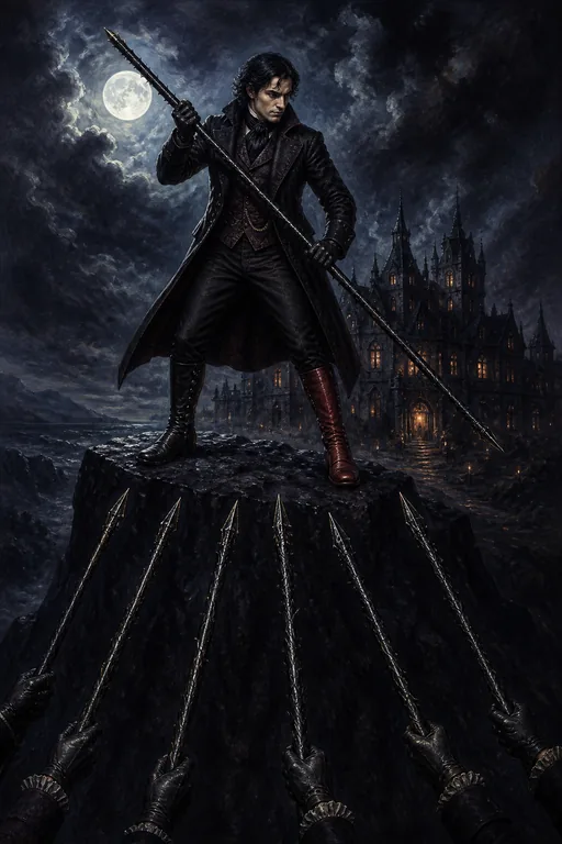 Seven of Wands in the Gothic Romance tarot deck