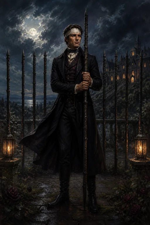 Nine of Wands in the Gothic Romance tarot deck