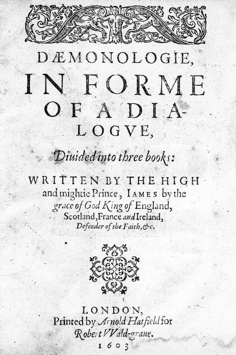 Title page of the 1603 London printing of King James’s Daemonologie