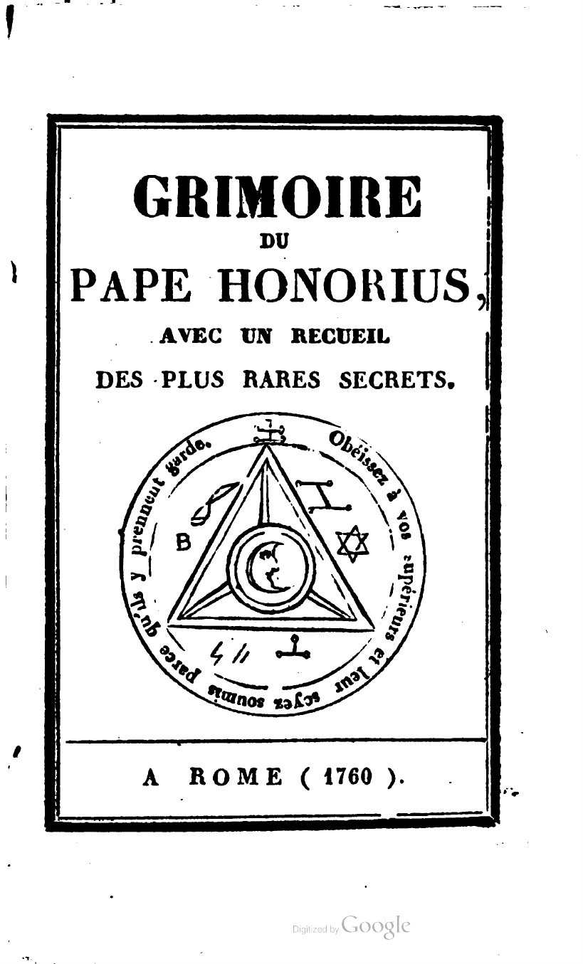 Title page of the Grimoire du Pape Honorius with the printed place Rome and date 1760