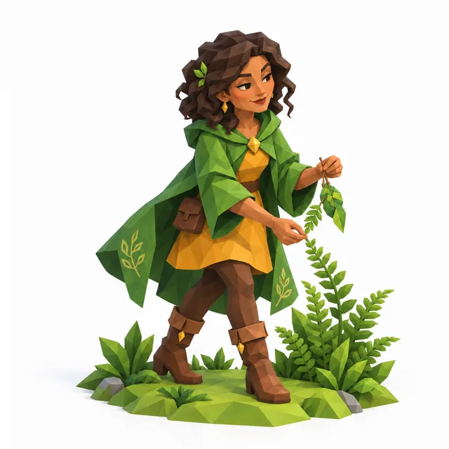 The Wildwood Witch with plants and gathered greenery.
